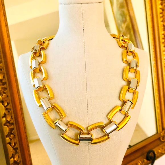Vintage Ann Taylor Mixed Metal Link Statement Necklace - Picture 10 of 12